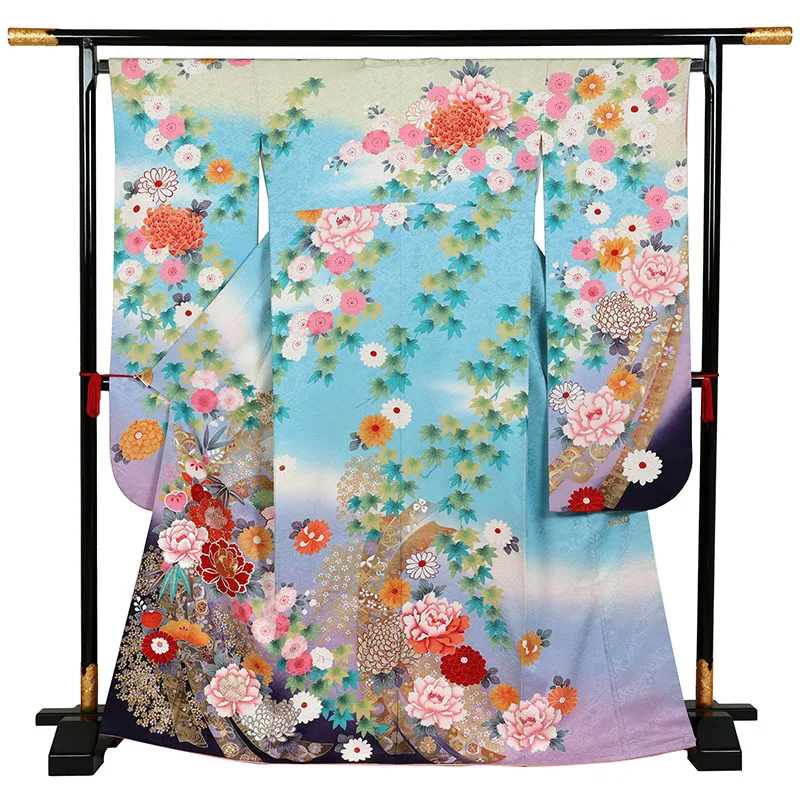 振袖 IKKO 水色系 熨斗に四季花 0899
