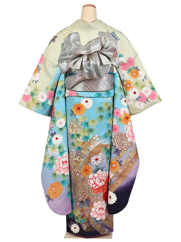 振袖 IKKO 水色系 熨斗に四季花 0899