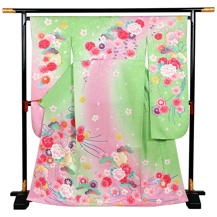 振袖 緑系 古典 花束 吉祥文様 0900