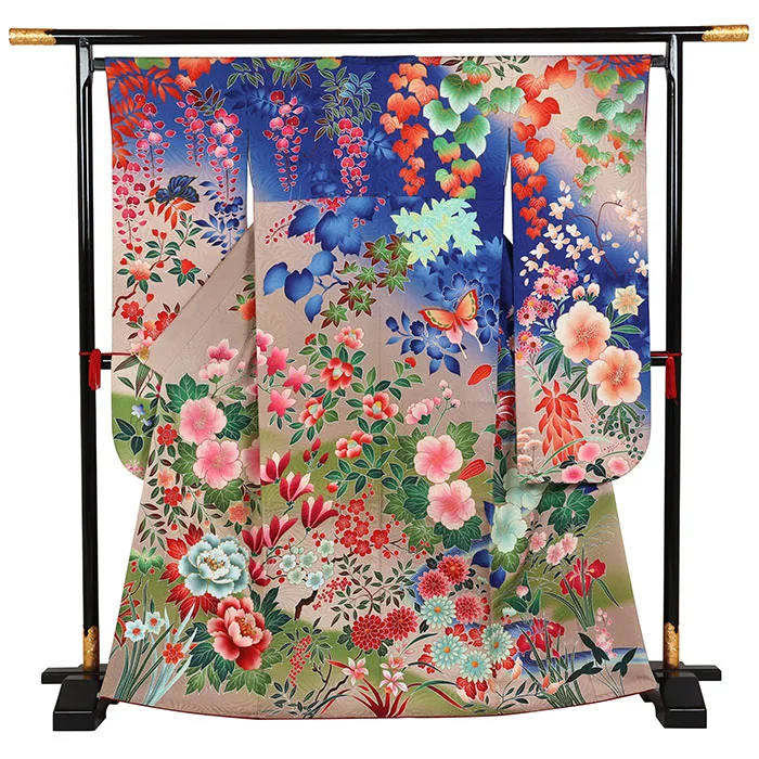 振袖 ベージュ系 古典 四季花に蝶 0916