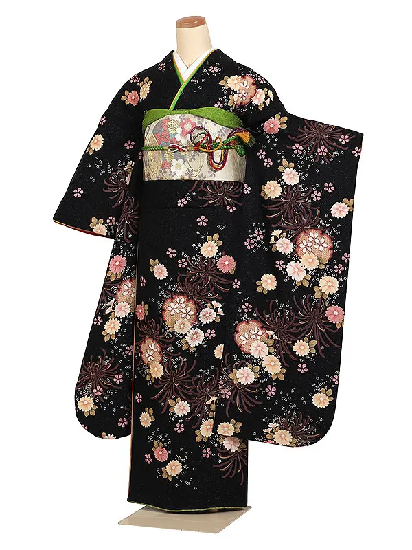 振袖 黒系  菊に乱菊 0927