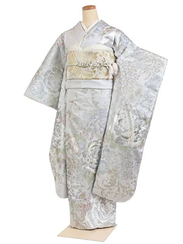 振袖 グレー系 薔薇唐草 金彩加工 0930
