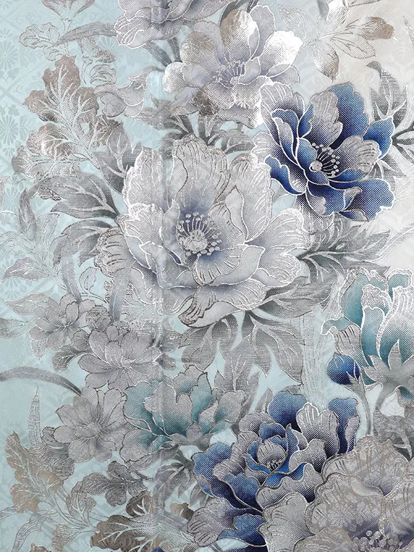 振袖 水色系 牡丹唐草 金彩加工 0931