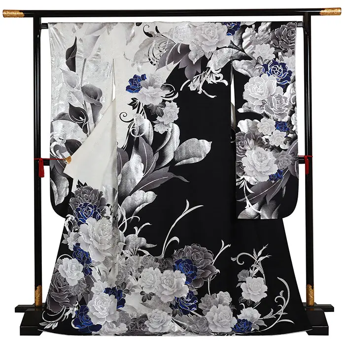 振袖 黒系 薔薇づくし 0935