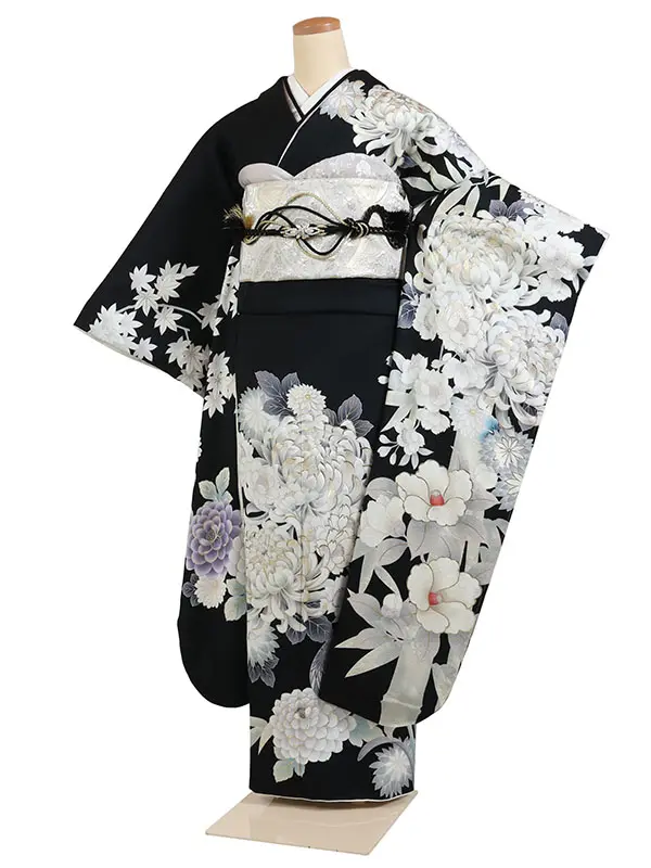 振袖 黒系 竹に乱菊 0936