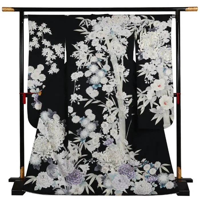 振袖 黒系 竹に乱菊 0936