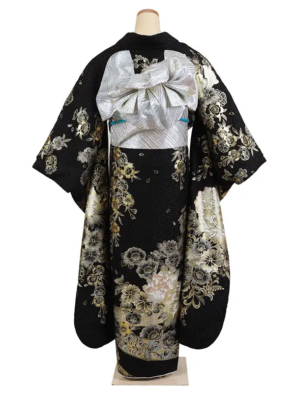 振袖 黒系 牡丹唐草 金彩加工 0938