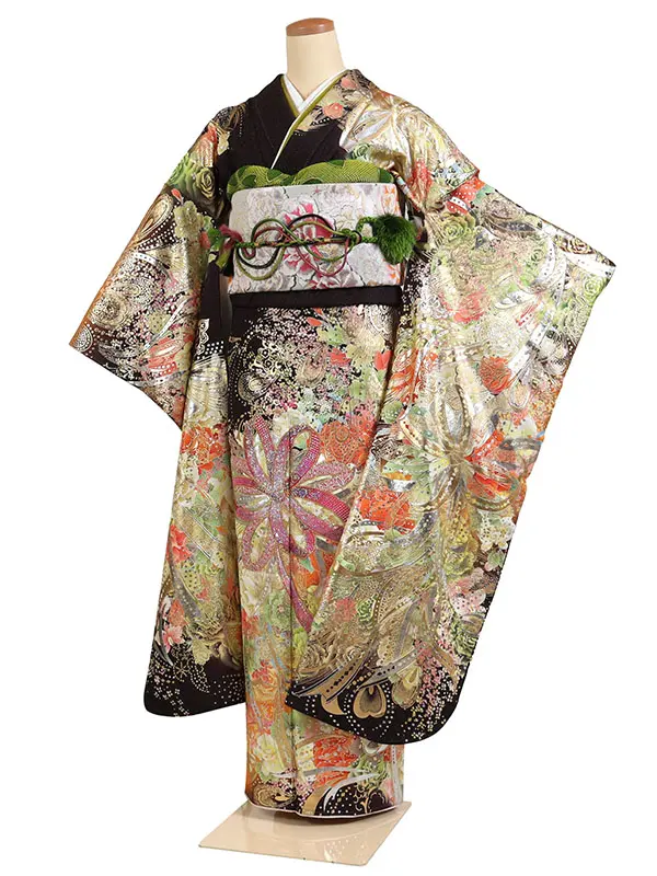 振袖 茶系 花束 金彩加工 ｽﾊﾟﾝｺｰﾙ 0944