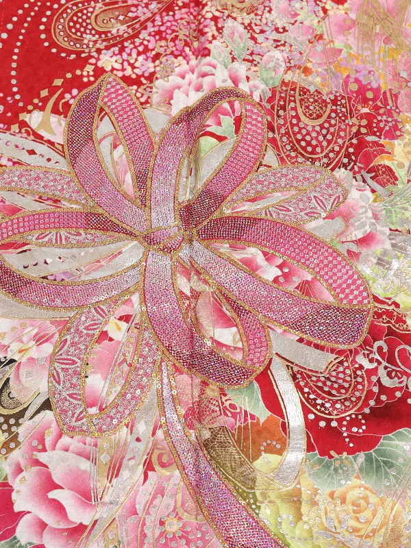振袖 赤系 花束 金彩加工 ｽﾊﾟﾝｺｰﾙ 0945