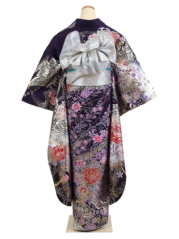 振袖 紫系 薔薇に唐草 金彩加工 ｽﾊﾟﾝｺｰﾙ 0946