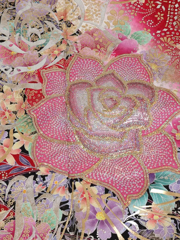 振袖 赤系 薔薇に唐草 金彩加工 ｽﾊﾟﾝｺｰﾙ 0947