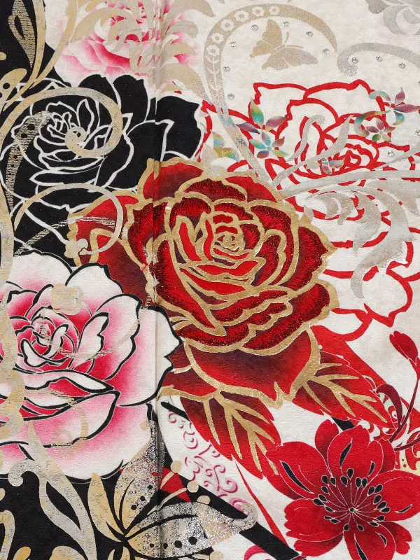 振袖 白系 薔薇唐草に蝶 0952