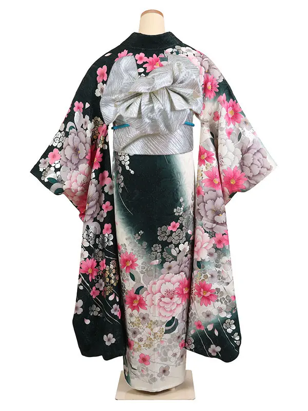 振袖 緑系 四季花に蝶 0954