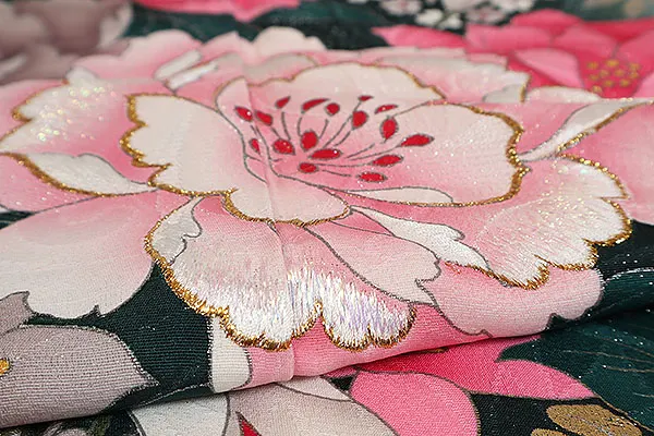 振袖 緑系 四季花に蝶 0954