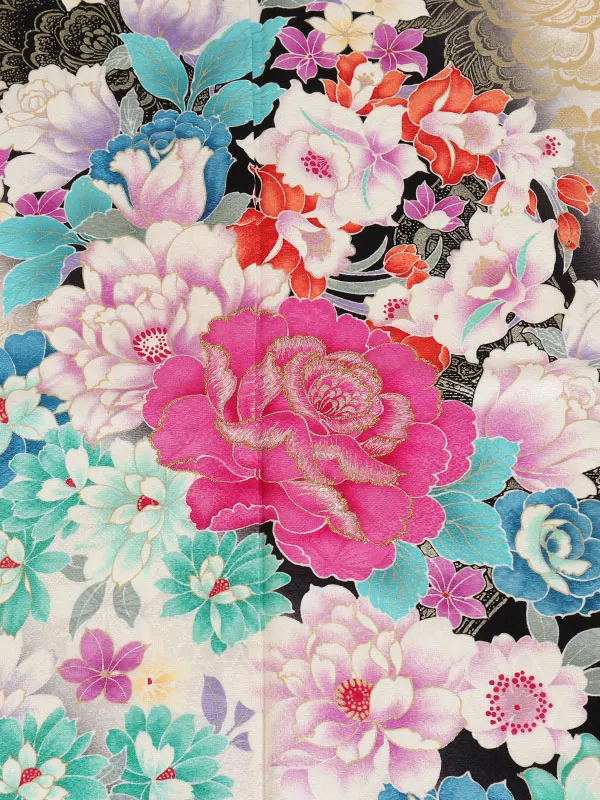 振袖 黒系 洋花に蝶 0955