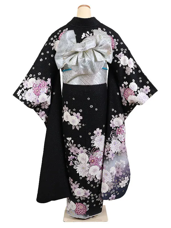 振袖 黒系 雪輪取りに四季花 0963