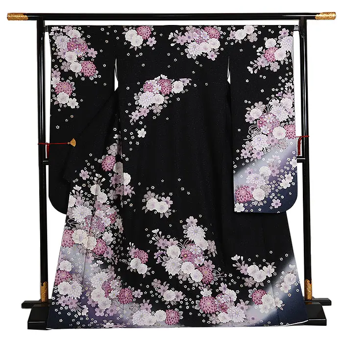 振袖 黒系 雪輪取りに四季花 0963