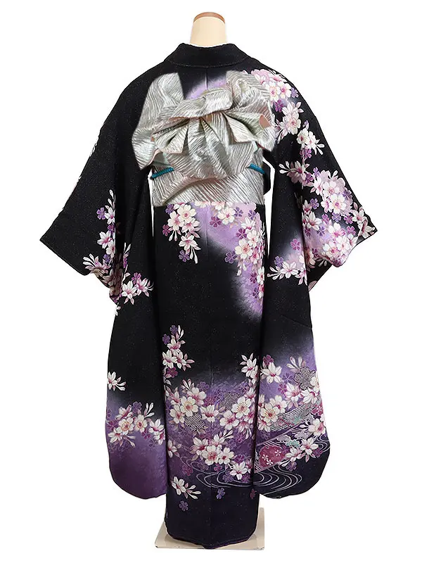 振袖 黒系 熨斗に桜川 0964