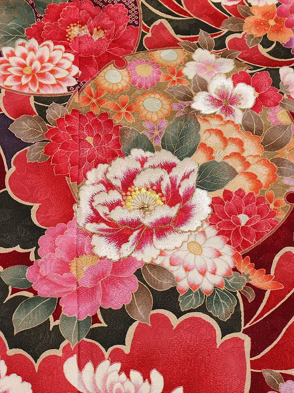 振袖 紫系 雪輪取りに大輪の四季花 0967