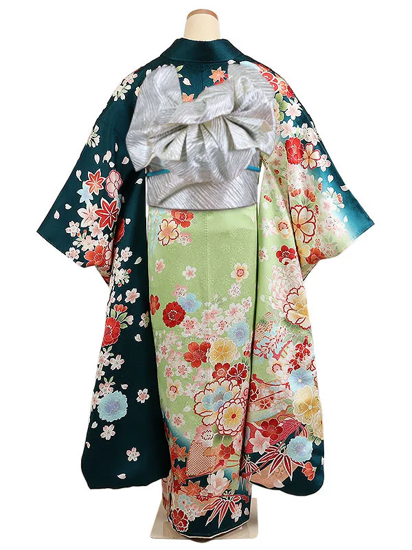 振袖 青緑系 花束に熨斗 0968