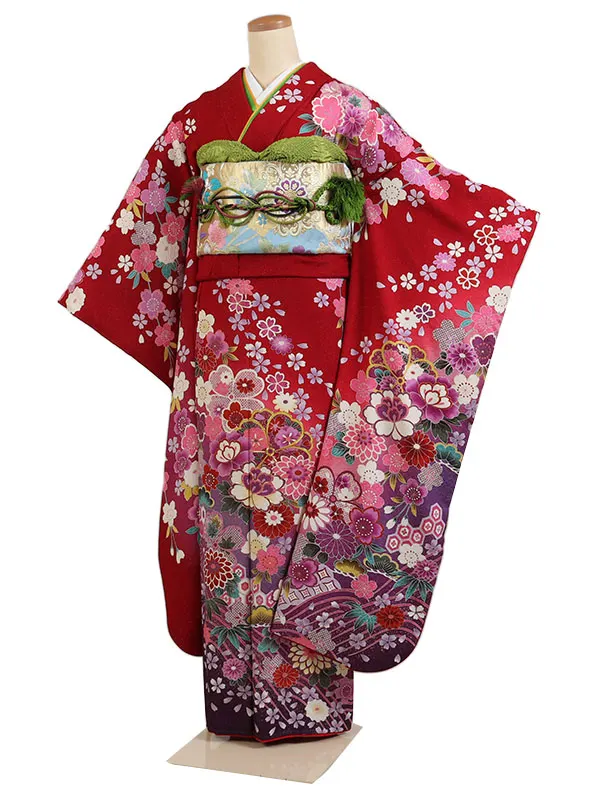 振袖 赤系 波に四季花 0970