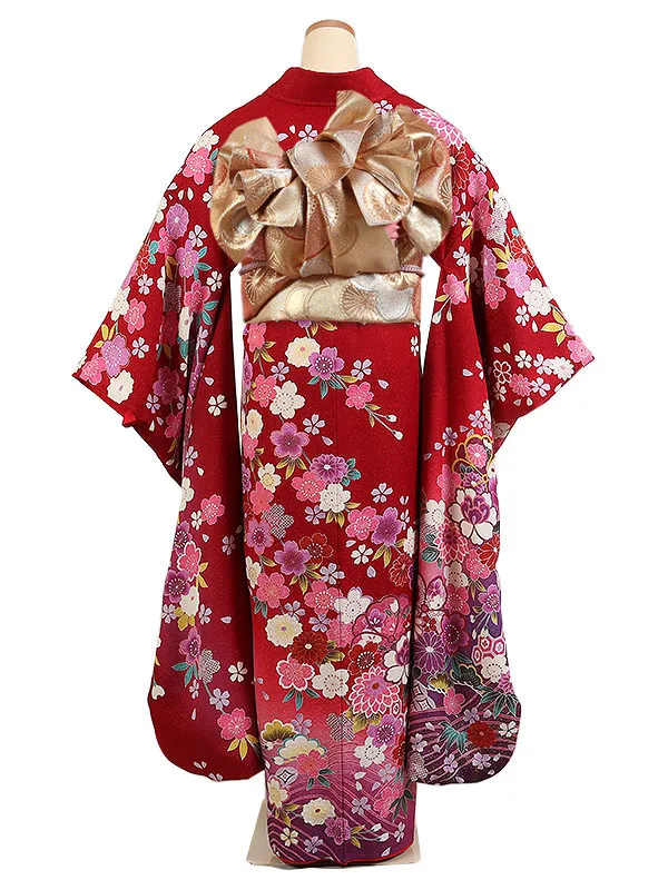 振袖 赤系 波に四季花 0970