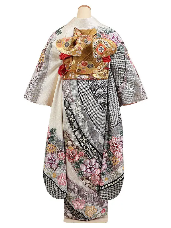 振袖 白系 絞り 熨斗に四季花 0976