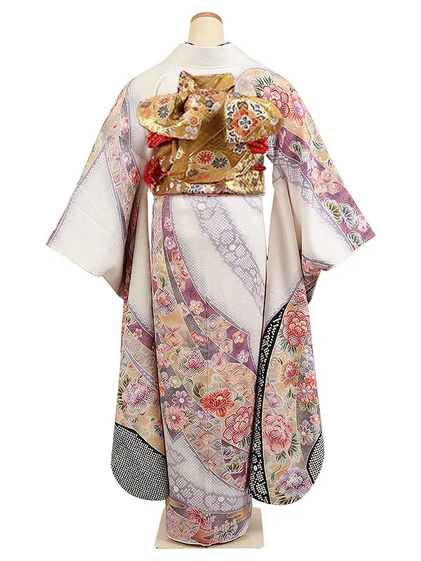 振袖 白系 絞り 熨斗に四季花 0979