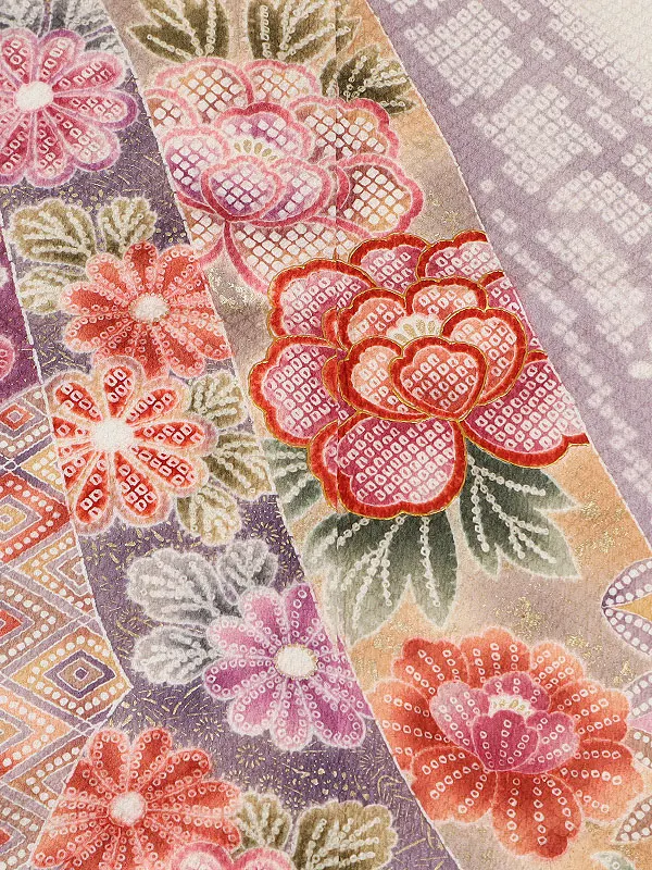 振袖 白系 絞り 熨斗に四季花 0979