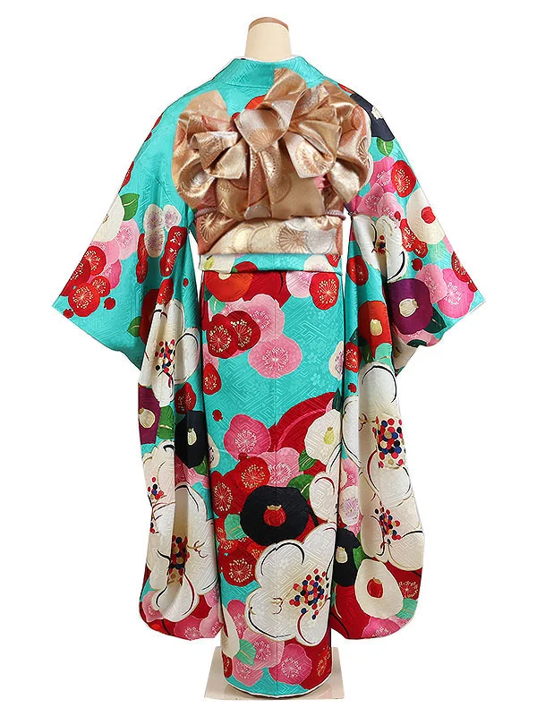 振袖 ”玉城ティナ×紅一点” 青系 梅と椿 0985