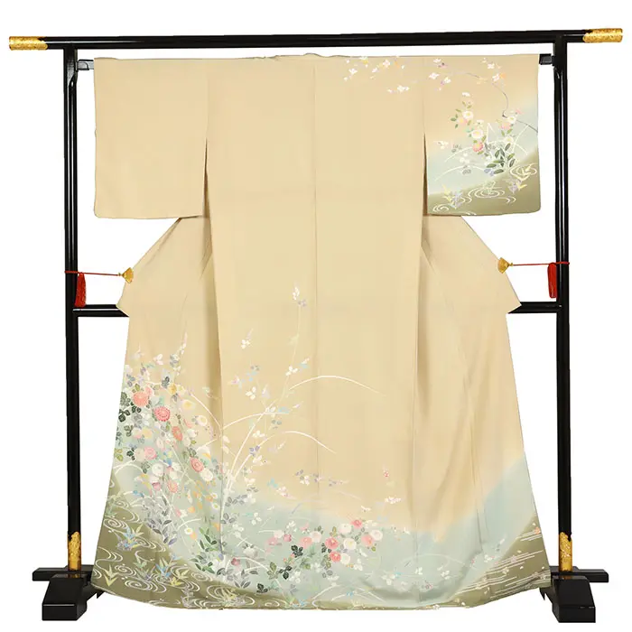 訪問着 京友禅 黄色系くすみカラー 菊 桔梗 四季花  0708