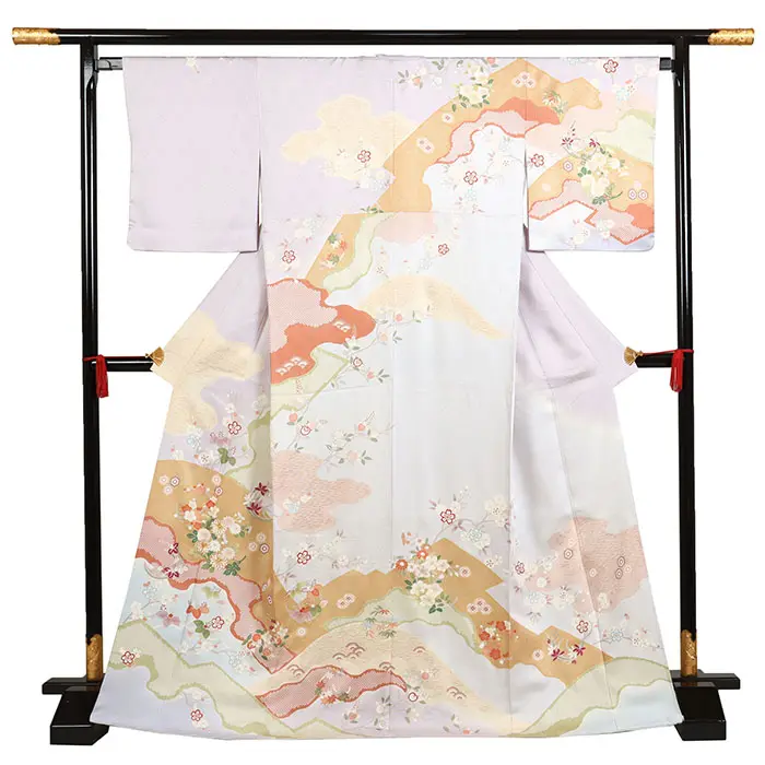 訪問着 正絹 グレー系 四季花 1122