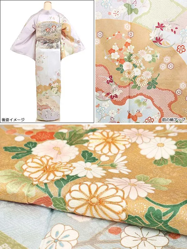 訪問着 正絹 グレー系 四季花 1122