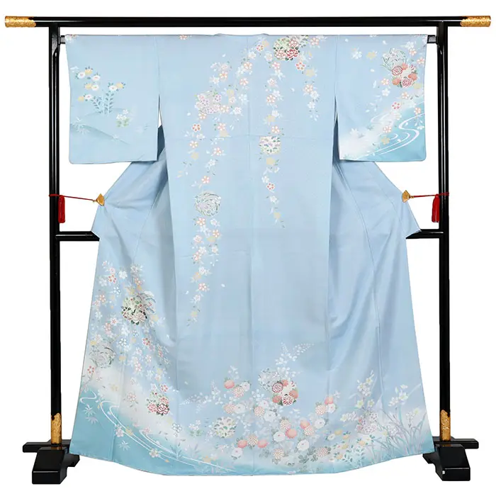訪問着 青系 花輪に枝垂れ桜 1155
