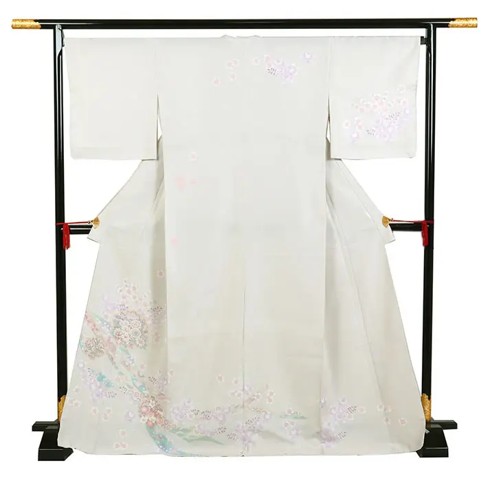 訪問着 広幅 クリーム系 雪輪 四季花 1259