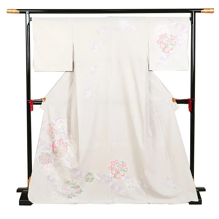 訪問着 広幅 クリーム系 華紋 四季花 1265