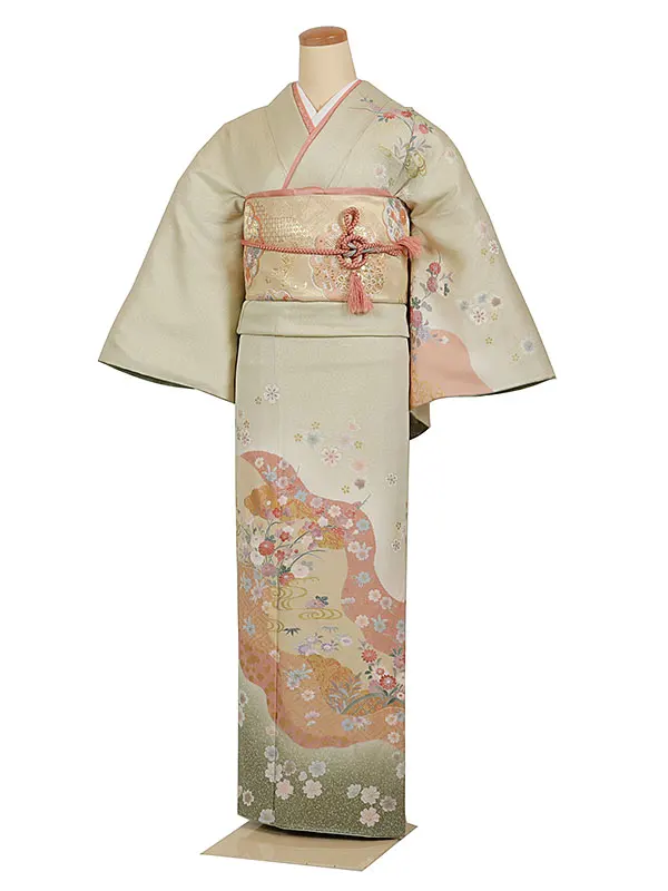 訪問着 緑系 四季花 1281