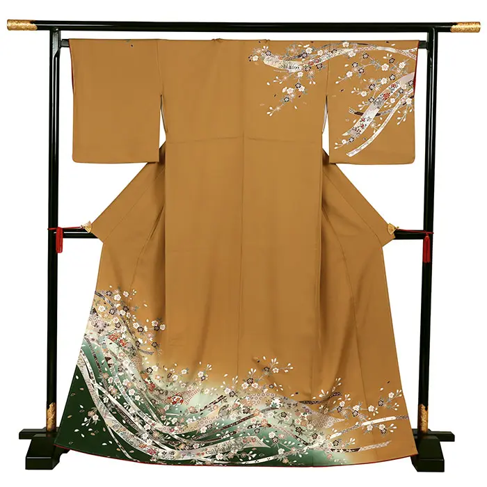 訪問着 黄系 熨斗に桜文様 1284