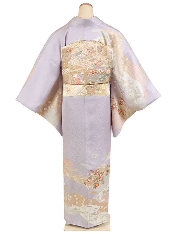 訪問着 正絹 紫系 雲取りに四季花 1300