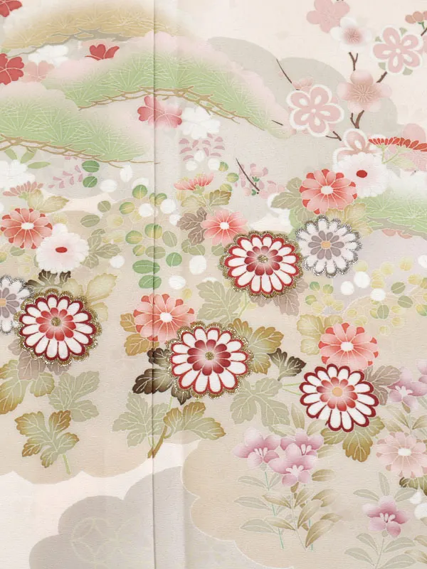 訪問着 ピンク系 雲に四季花 1301