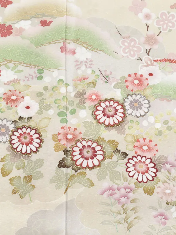 訪問着 ベージュ系 雲に四季花 1302