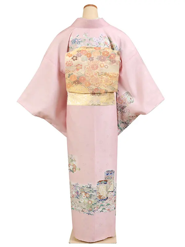 訪問着 ピンク系 貝桶に四季花 1308