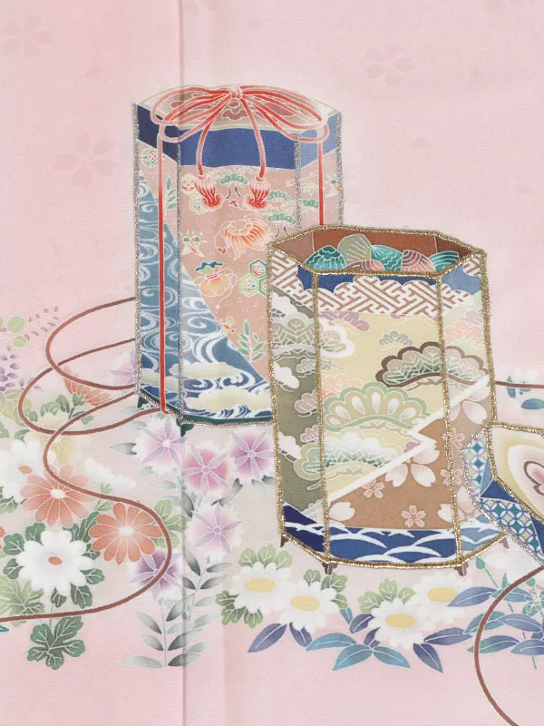 訪問着 ピンク系 貝桶に四季花 1308