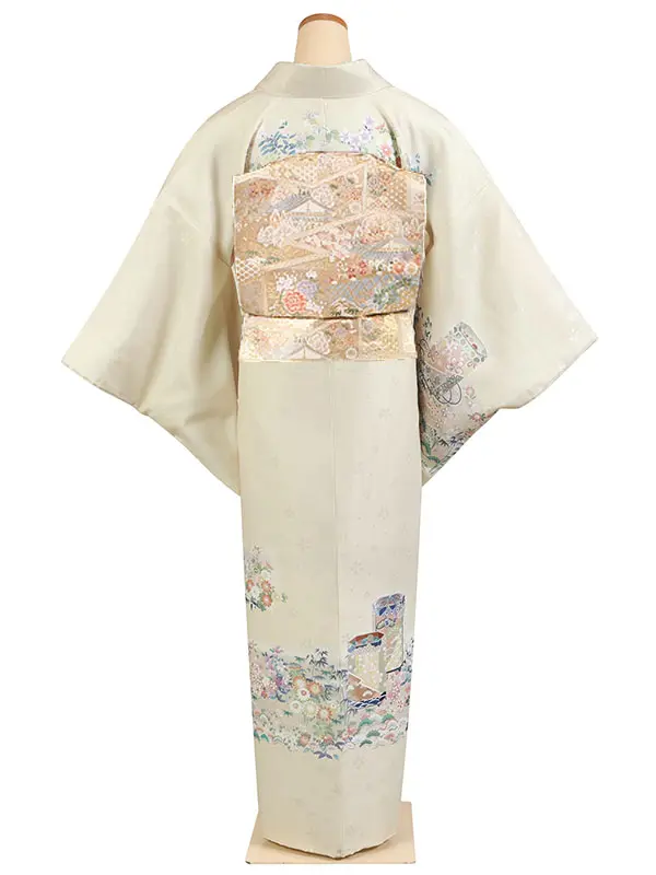 訪問着 ベージュ系 貝桶に四季花 1309