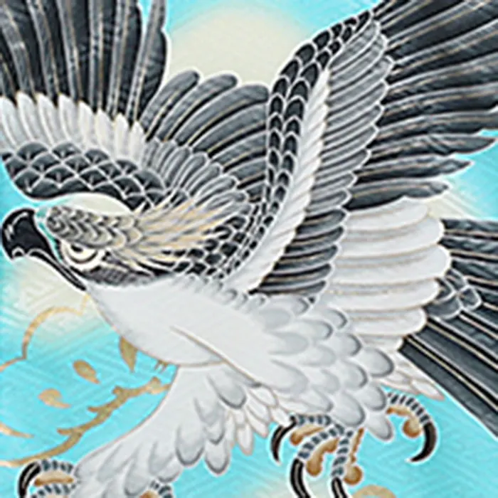 男児産着・水色系 鷹 / 0501