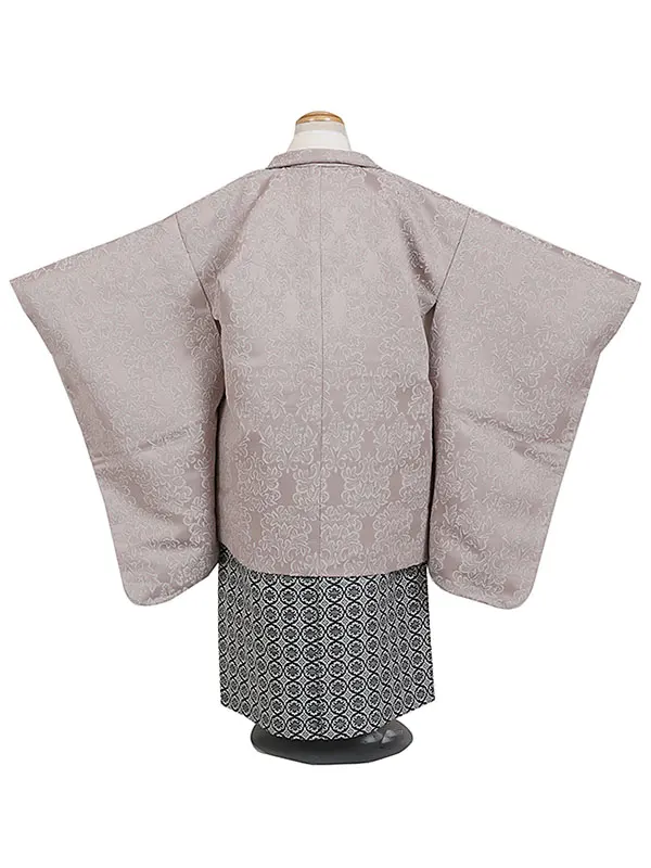 かんたん七五三レンタル・5才男児袴 ピンク系ダマスク柄 グレー系袴 0119