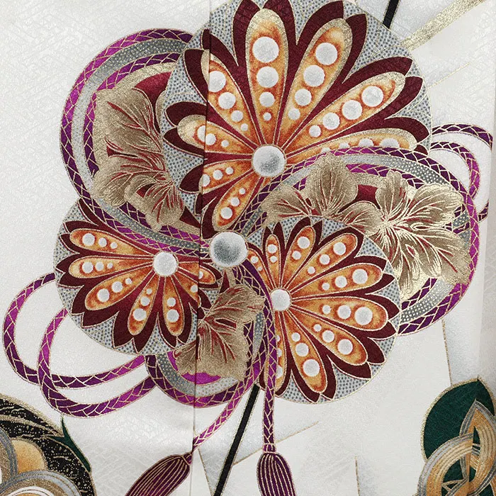 かんたん七五三レンタル・5才男児袴 白系 ねじり梅 ベージュ亀甲柄 0122