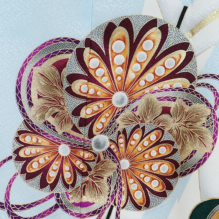 かんたん七五三レンタル・5才男児袴 水色系ねじり梅 ベージュ系袴 0128