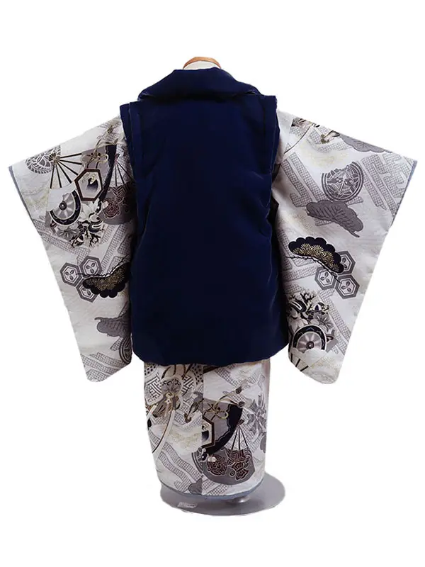 七五三レンタル・3才男児被布  華徒然　紺×グレー系 松 3063