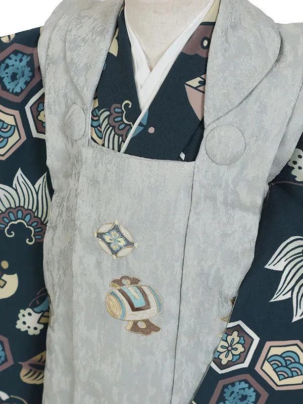 七五三レンタル・3才男児被布  緑系× 紺系・ 宝尽くし 3132　